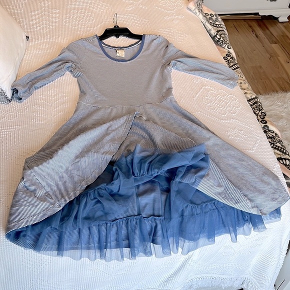 Matilda Jane Fit and Flare Ruffle Hem Blue Knit Dress Scoop Neck Women S - Picture 15 of 15